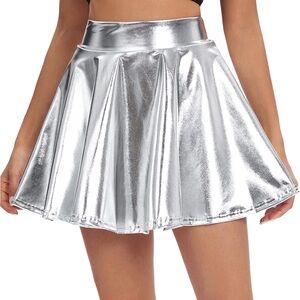 Urban CoCo Women's Shiny Flared Pleated Mini Skater Skirt